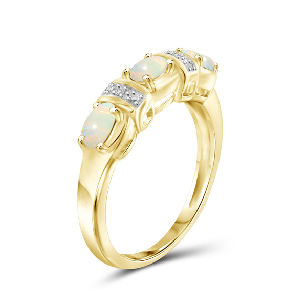 0.42 Carat T.G.W. Opal Gemstone and White Diamond Accent 14K Gold-Plated Ring