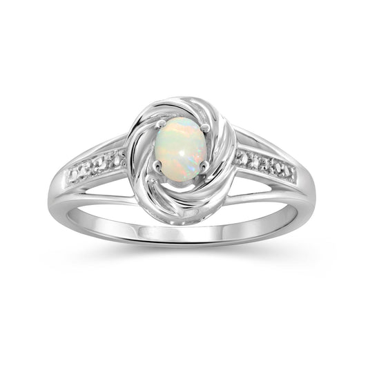 1/7 ct. T.G.W. Opal Ring with Diamond Accent in Sterling Silver