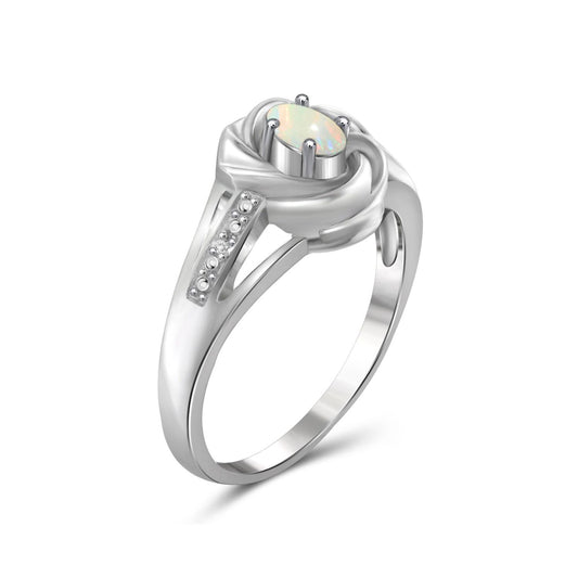 1/7 ct. T.G.W. Opal Ring with Diamond Accent in Sterling Silver