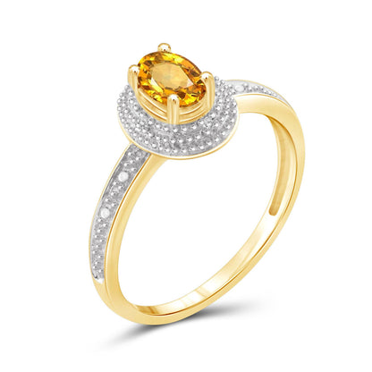 0.50 ct. T.G.W. Citrine Ring with Diamond Accent in 14K Gold over Silver