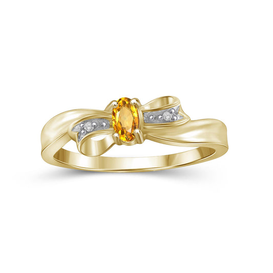 0.20 ct. T.G.W. Citrine Ring with Diamond Accent in 14K Gold over Silver