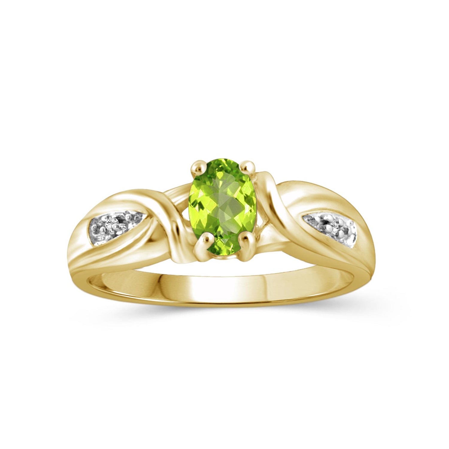 0.48 Carat T.G.W. Peridot Gemstone and White Diamond Accent 14K Gold-plated Ring