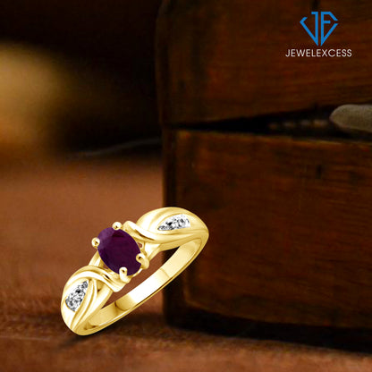 0.50 ct. T.G.W. Ruby Ring with Diamond Accent in 14K Gold over Silver