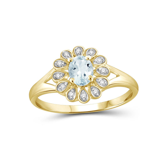 0.25 ct. T.G.W. Aquamarine Ring with Diamond Accent in 14K Gold over Silver