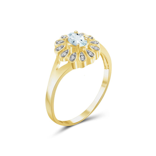 0.25 ct. T.G.W. Aquamarine Ring with Diamond Accent in 14K Gold over Silver