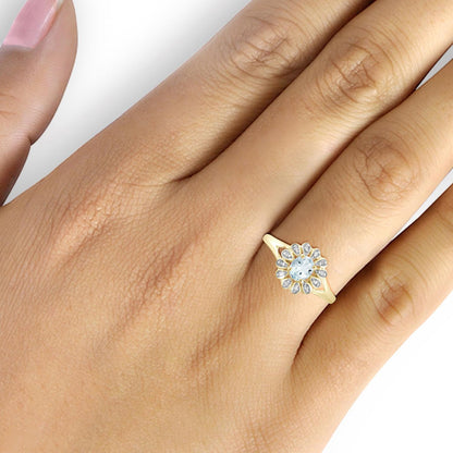 0.25 ct. T.G.W. Aquamarine Ring with Diamond Accent in 14K Gold over Silver