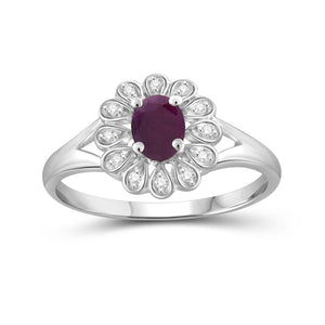 Ruby Ring Birthstone Jewelry – 0.25 Carat Ruby 0.925 Sterling Silver Ring Jewelry with White Diamond Accent – Gemstone Rings with Hypoallergenic 0.925 Sterling Silver Band