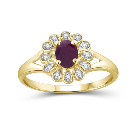 Ruby Ring Birthstone Jewelry – 0.25 Carat Ruby 14K Gold-Plated Ring Jewelry with White Diamond Accent – Gemstone Rings with Hypoallergenic 14K Gold-Plated Band