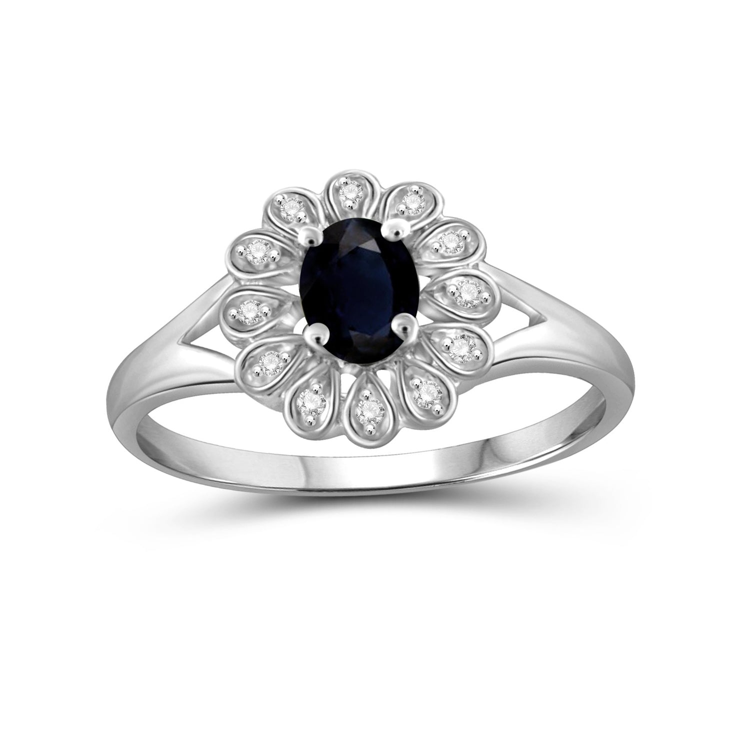 Sapphire Ring Birthstone Jewelry – 0.33 Carat Sapphire 0.925 Sterling Silver Ring Jewelry with White Diamond Accent – Gemstone Rings with Hypoallergenic 0.925 Sterling Silver Band