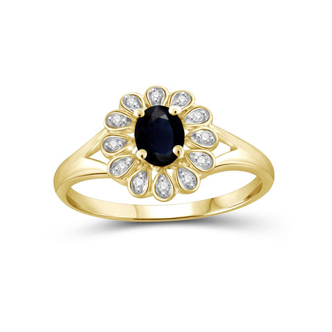 Sapphire Ring Birthstone Jewelry – 0.33 Carat Sapphire 14K Gold-Plated Ring Jewelry with White Diamond Accent – Gemstone Rings with Hypoallergenic 14K Gold-Plated Band