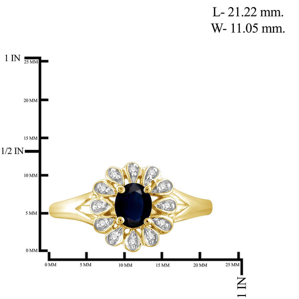 Sapphire Ring Birthstone Jewelry – 0.33 Carat Sapphire 14K Gold-Plated Ring Jewelry with White Diamond Accent – Gemstone Rings with Hypoallergenic 14K Gold-Plated Band