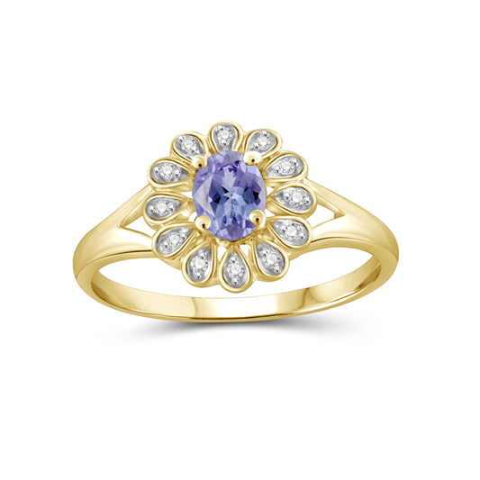 0.25 ct. T.G.W. Tanzanite Ring with Diamond Accent in 14K Gold over Silver
