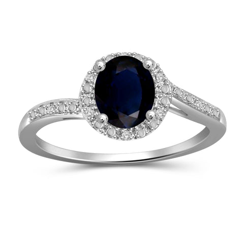 Sapphire Ring September Birthstone Jewelry – 1.00 Carat Sapphire Sterling Silver Ring Jewelry with White Diamond Accent – Gemstone Rings with Hypoallergenic Sterling Silver Band