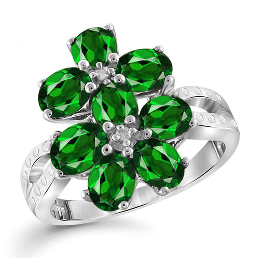 Birthstone Ring with Diamond Accent in Sterling Silver or 14K Gold over Silver