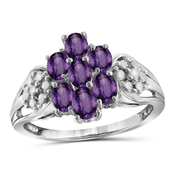 1.00 Carat T.G.W. Amethyst And 1/20 Carat T.W. White Diamond Sterling Silver Ring