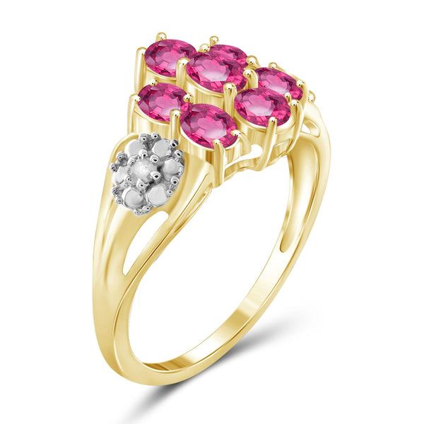 1 1/10 Carat T.G.W. Pink Topaz And White Diamond Accent 14K Gold-Plated Ring