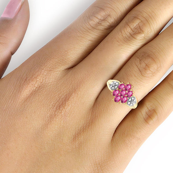 1 1/10 Carat T.G.W. Pink Topaz And White Diamond Accent 14K Gold-Plated Ring