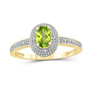 Peridot Ring Birthstone Jewelry – 0.50 Carat Peridot 14K Gold-Plated Ring Jewelry with White Diamond Accent – Gemstone Rings with Hypoallergenic 14K Gold-Plated Band