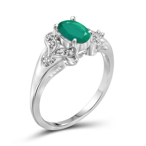 3/4 Carat T.G.W. Emerald And White Diamond Accent Sterling Silver Ring
