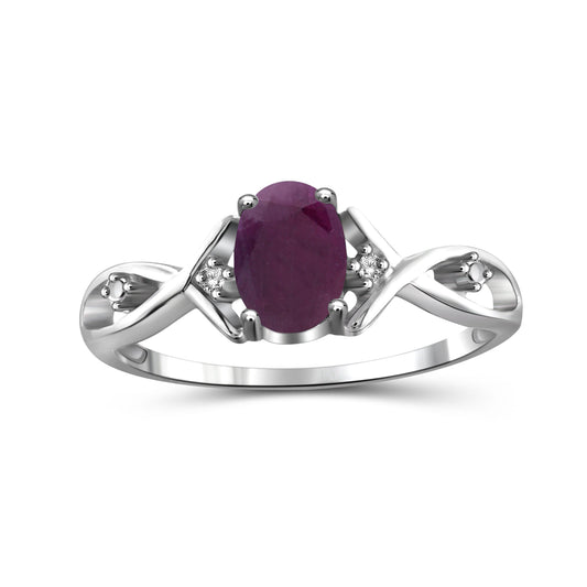 1 ct. T.G.W. Ruby Ring with Diamond Accent in Sterling Silver