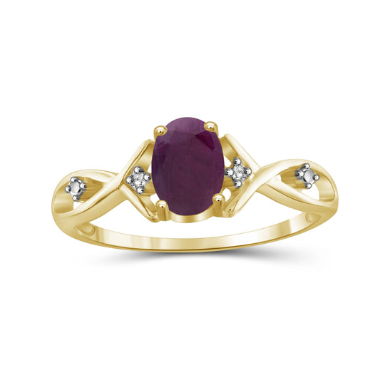 1 ct. T.G.W. Ruby Ring with Diamond Accent in 14K Gold over Silver