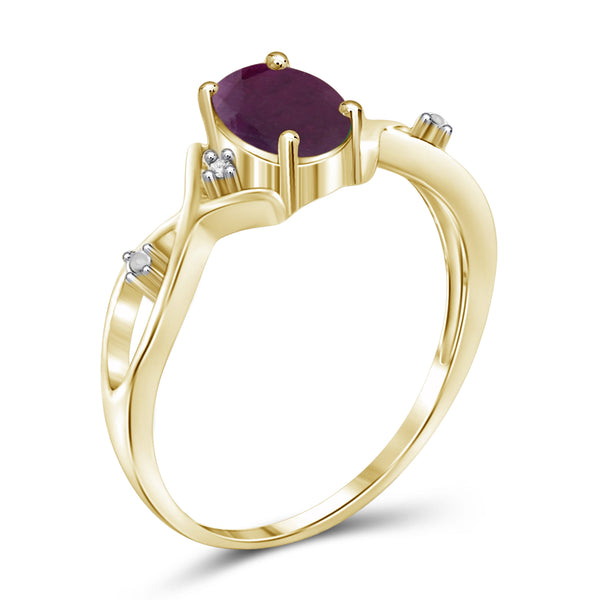 Ruby Ring Birthstone Jewelry – 1.00 Carat Ruby 14K Gold-Plated Ring Jewelry with White Diamond Accent – Gemstone Rings with Hypoallergenic 14K Gold-Plated Band