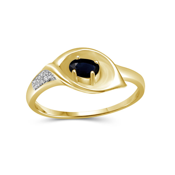 0.32 Carat Sappahire Gemstone and Accent White Diamond  14K Gold Over Silver Ring