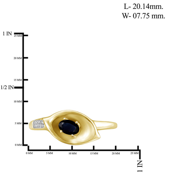0.32 Carat Sappahire Gemstone and Accent White Diamond  14K Gold Over Silver Ring