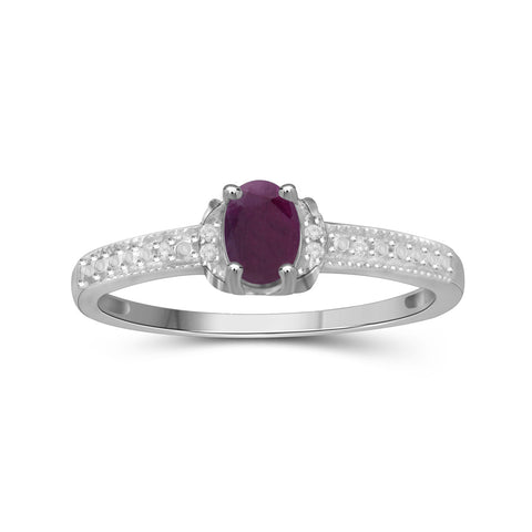 Ruby Ring Birthstone Jewelry – 0.50 Carat Ruby 0.925 Sterling Silver Ring Jewelry with White Diamond Accent – Gemstone Rings with Hypoallergenic 0.925 Sterling Silver Band
