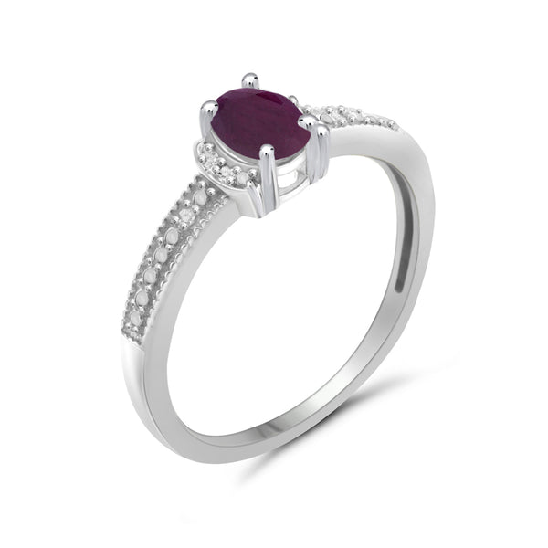 Ruby Ring Birthstone Jewelry – 0.50 Carat Ruby 0.925 Sterling Silver Ring Jewelry with White Diamond Accent – Gemstone Rings with Hypoallergenic 0.925 Sterling Silver Band
