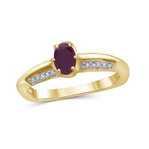 Ruby Ring Birthstone Jewelry – 0.50 Carat Ruby 14K Gold-Plated Ring Jewelry with White Diamond Accent – Gemstone Rings with Hypoallergenic 14K Gold-Plated Band