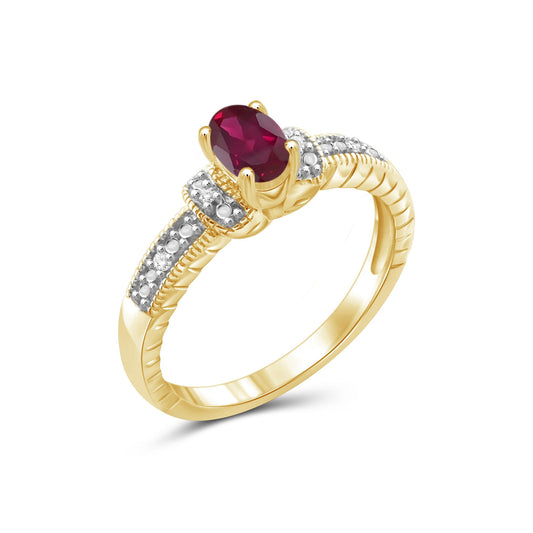 1/2 ct. T.G.W. Ruby Ring with Diamond Accent in 14K Gold over Silver