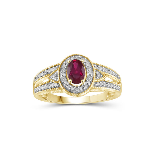 0.48 ct. T.G.W. Ruby Ring with Diamond Accent in 14K Gold over Silver