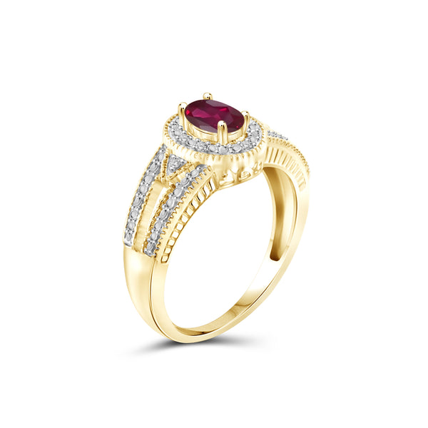 0.48 Carat T.G.W. Ruby Gemstone and Accent White Diamond 14K Gold-plated Ring