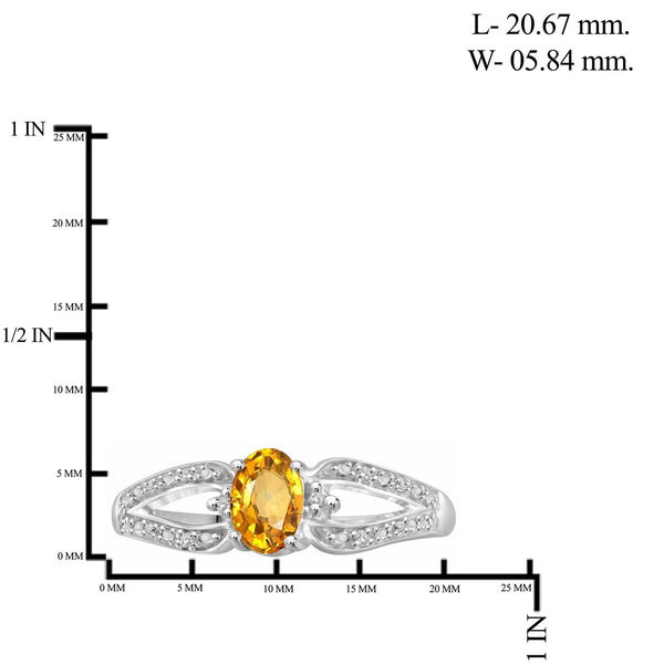 Citrine Ring Birthstone Jewelry – 0.50 Carat Citrine Sterling Silver Ring Jewelry with White Diamond Accent – Gemstone Rings with Hypoallergenic Sterling Silver Band