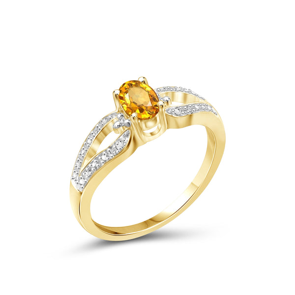 0.46 Carat T.G.W. Citrine Gemstone and White Diamond Accent 14K Gold-Plated Ring