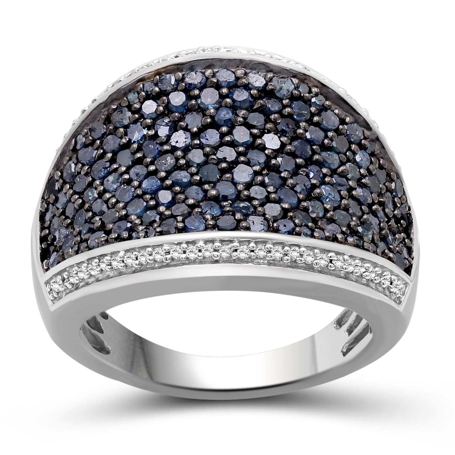 Sterling Silver Blue & White 2 Carat Diamond Ring for Women| Dual-Colored Ring Band with Round Diamonds