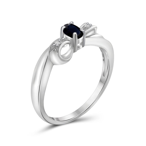 0.32 Carat Sapphire Gemstone and Accent White Diamond Sterling Silver Ring