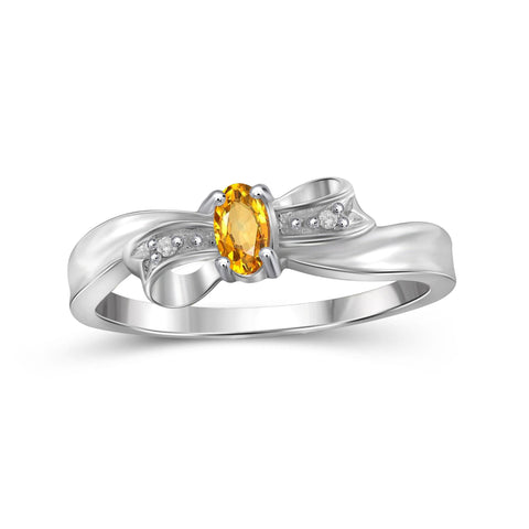 Citrine Ring Birthstone Jewelry – 0.20 Carat Citrine 0.925 Sterling Silver Ring Jewelry with White Diamond Accent – Gemstone Rings with Hypoallergenic 0.925 Sterling Silver Band