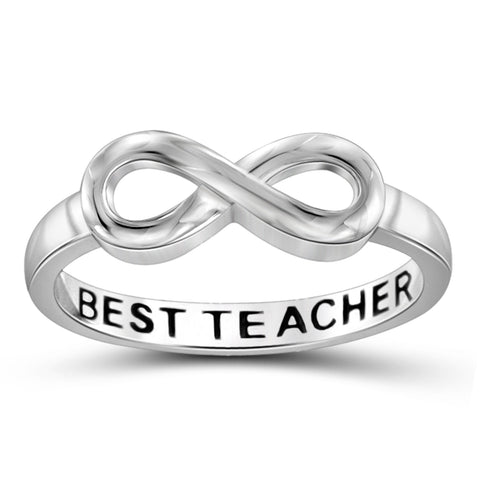 Best Teacher Infinity Loop Message Ring In Sterling Silver