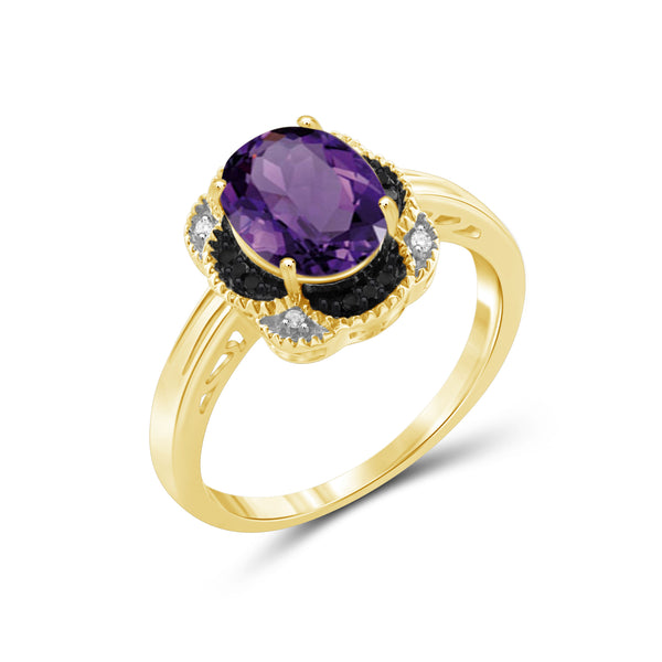 1.65 Carat T.W. Amethyst Gemstone and Accent Black and White Diamond 14K Gold-plated Ring