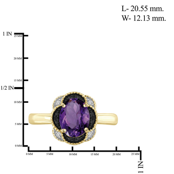 1.65 Carat T.W. Amethyst Gemstone and Accent Black and White Diamond 14K Gold-plated Ring