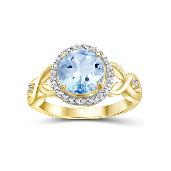2 1/3 Carat T.G.W. Sky Blue Topaz And White Diamond Accent 14K Gold-plated Ring