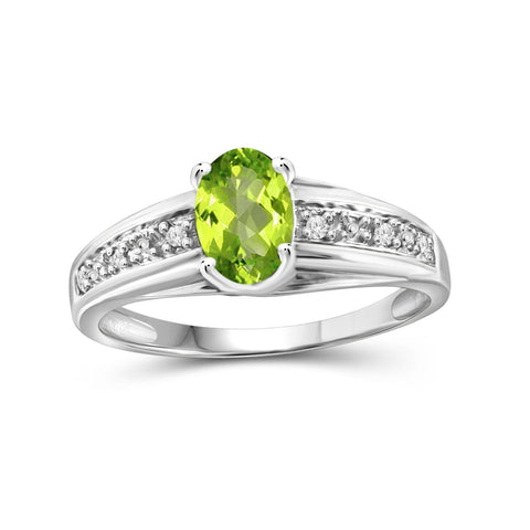 Peridot Ring Birthstone Jewelry – 0.75 Carat Peridot Sterling Silver Ring Jewelry with White Diamond Accent – Gemstone Rings with Hypoallergenic Sterling Silver Band