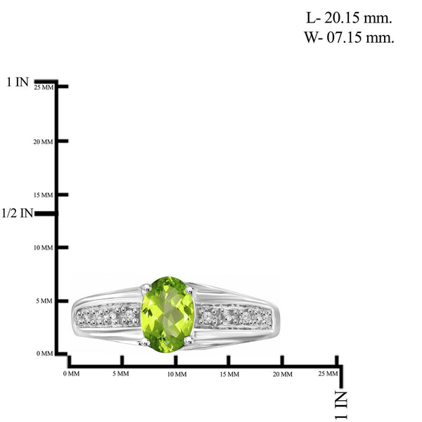 Peridot Ring Birthstone Jewelry – 0.75 Carat Peridot Sterling Silver Ring Jewelry with White Diamond Accent – Gemstone Rings with Hypoallergenic Sterling Silver Band
