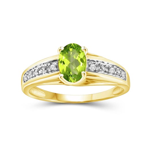 0.75 ct. T.G.W. Peridot Ring with Diamond Accent in 14K Gold over Silver