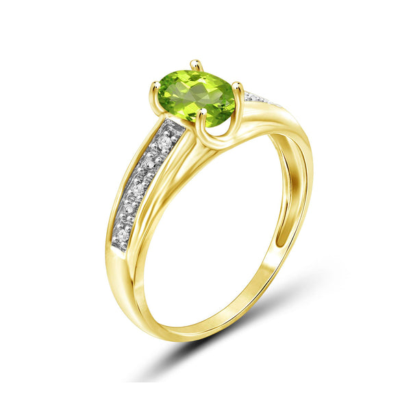 Peridot Ring Birthstone Jewelry – 0.75 Carat Peridot 14K Gold-Plated Ring Jewelry with White Diamond Accent – Gemstone Rings with Hypoallergenic 14K Gold-Plated Band