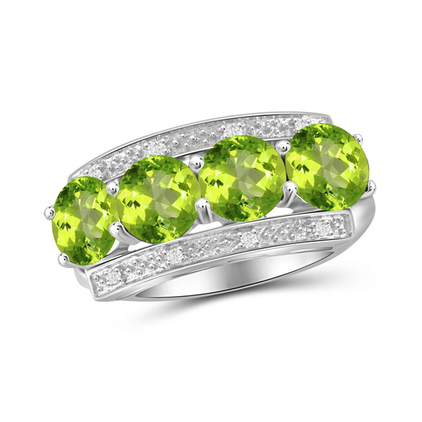 3.00 CTW Peridot Gemstone & 1/20 Carat WhIte Diamond Ring in Sterling Silver Or 14K Gold-Plated