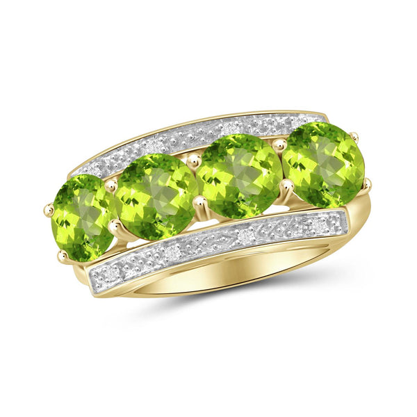 3.00 CTW Peridot Gemstone & 1/20 Carat WhIte Diamond Ring in Sterling Silver Or 14K Gold-Plated