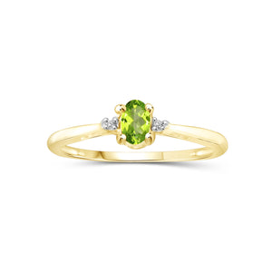 0.25 Ctw Peridot Gemstone And White Diamond Accent 14K Gold-Plated Ring